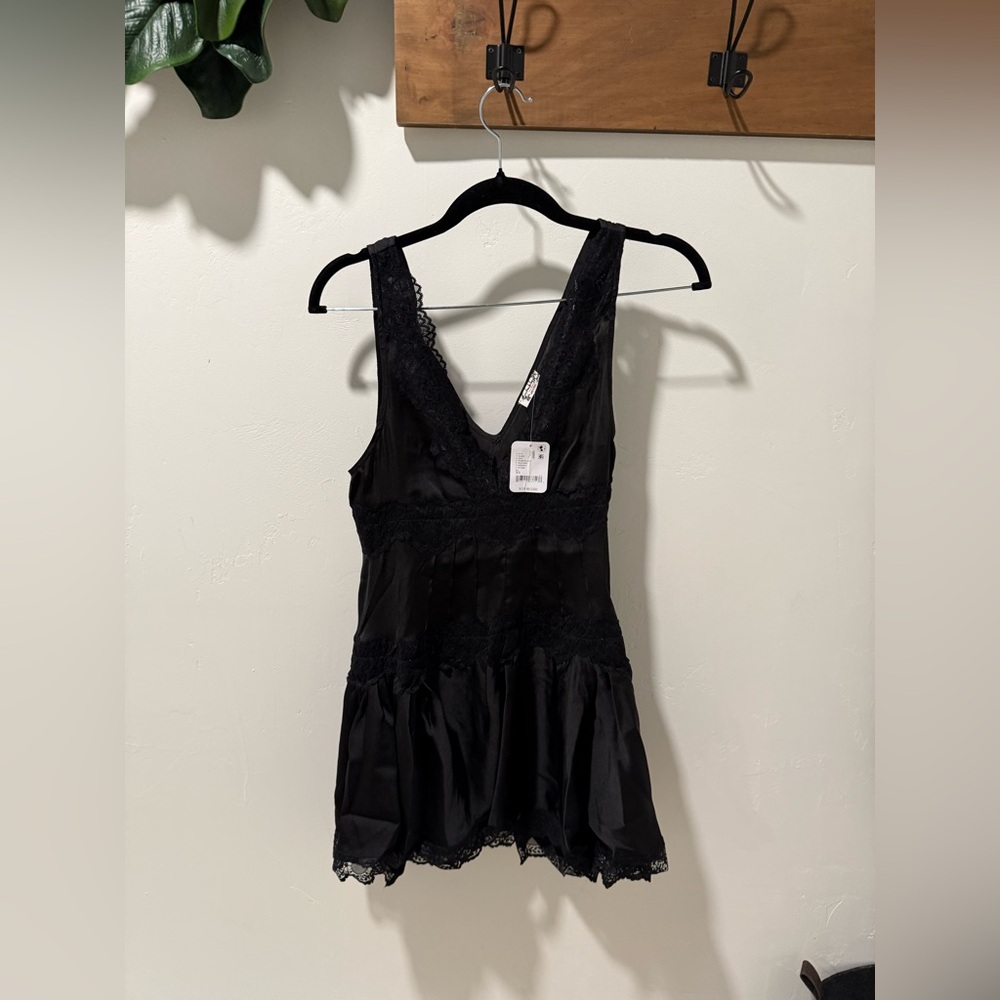 Free People Intimately Black Lace V-Neck Dress